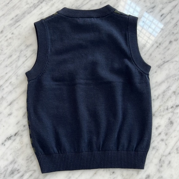 New One Kid brand V neck sweater vest in navy and green stripe - Picture 2 of 2